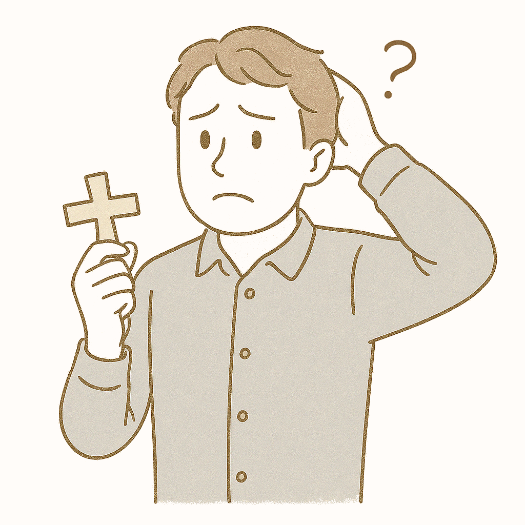 Man wondering gazing at a cross